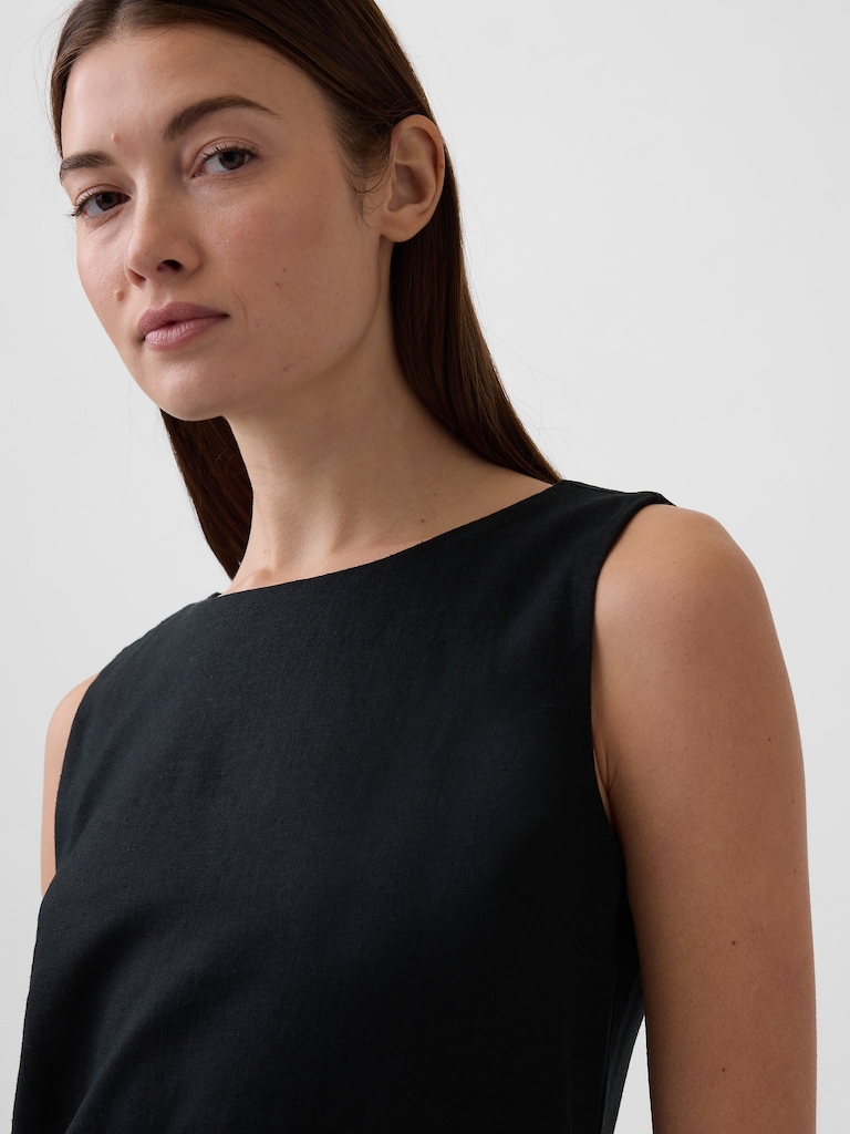 Linen-Blend Apron Mini Dress