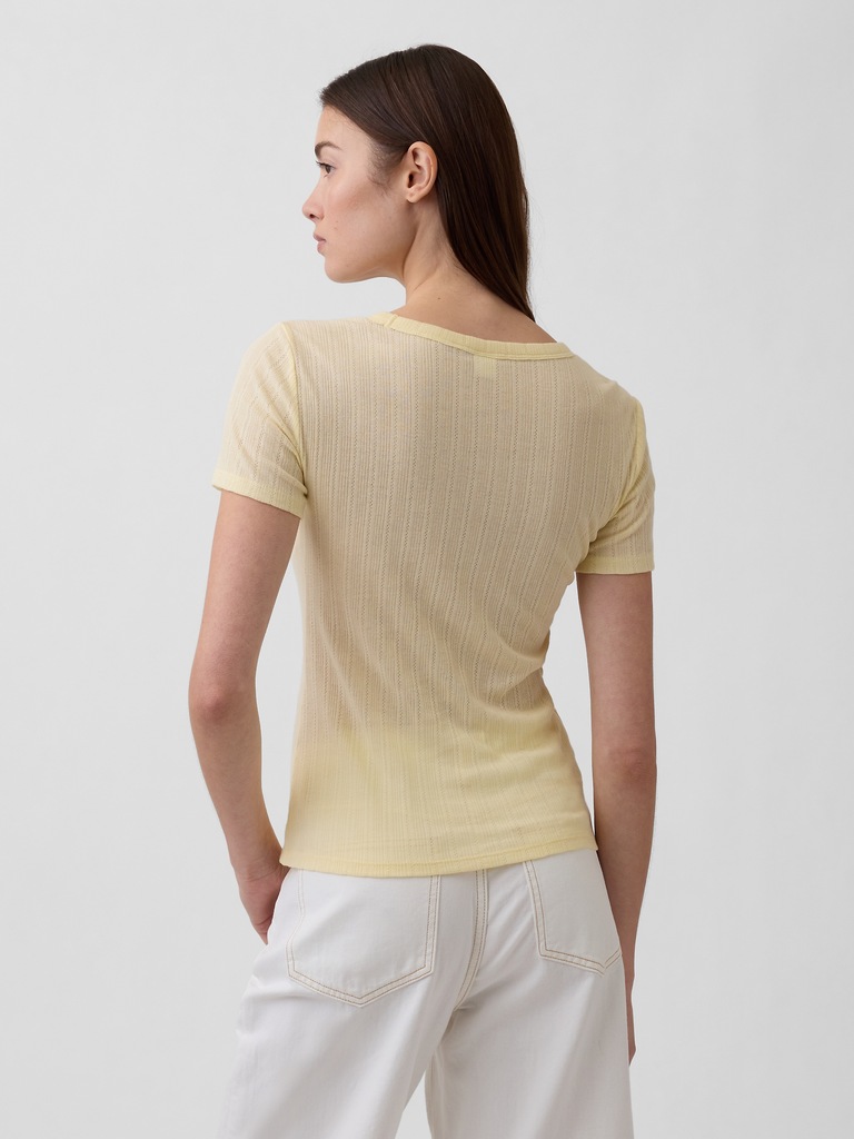 Ribbed Pointelle Crewneck T-Shirt