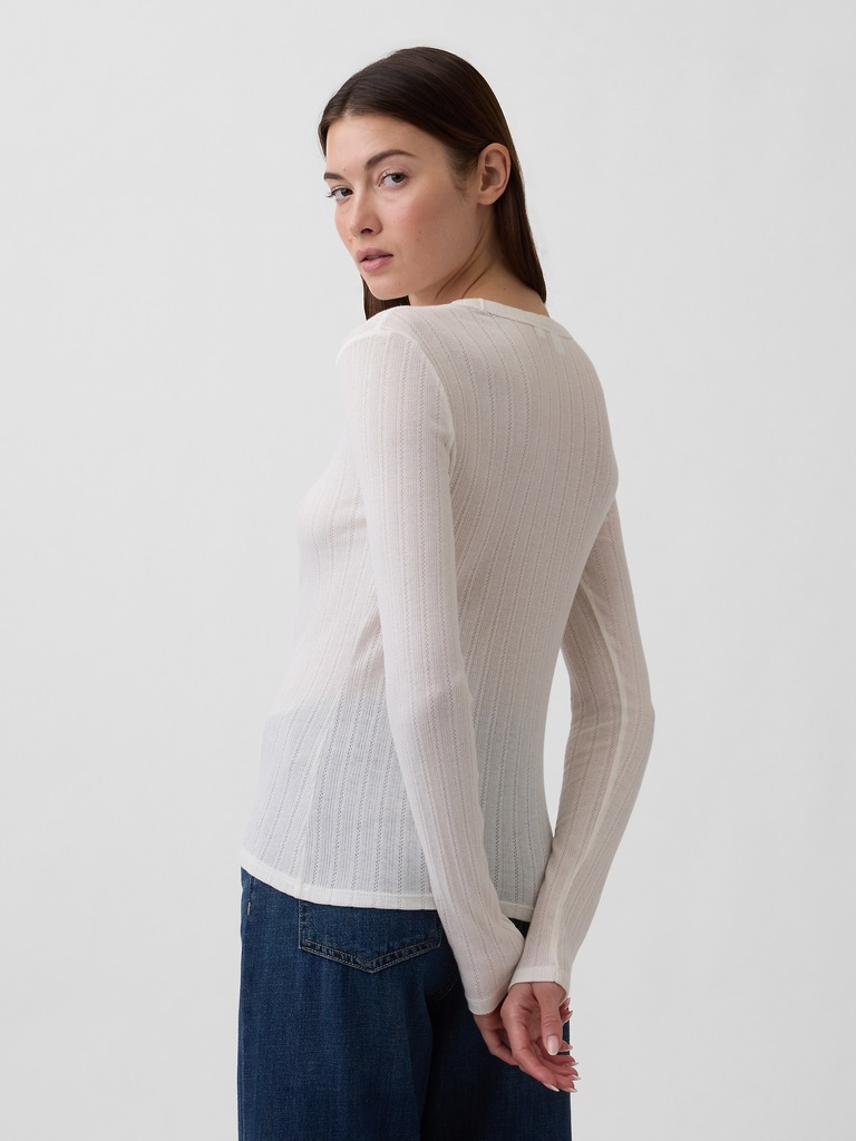 Ribbed Pointelle Crewneck T-Shirt