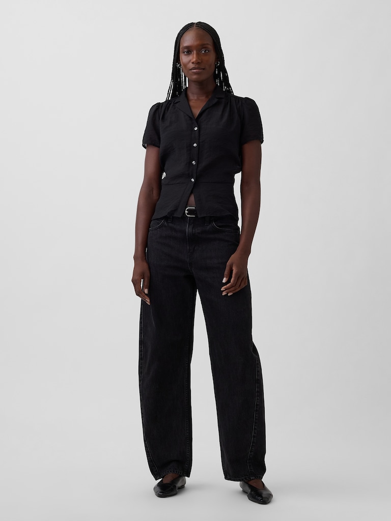 Sheer Button-Front Peplum Top