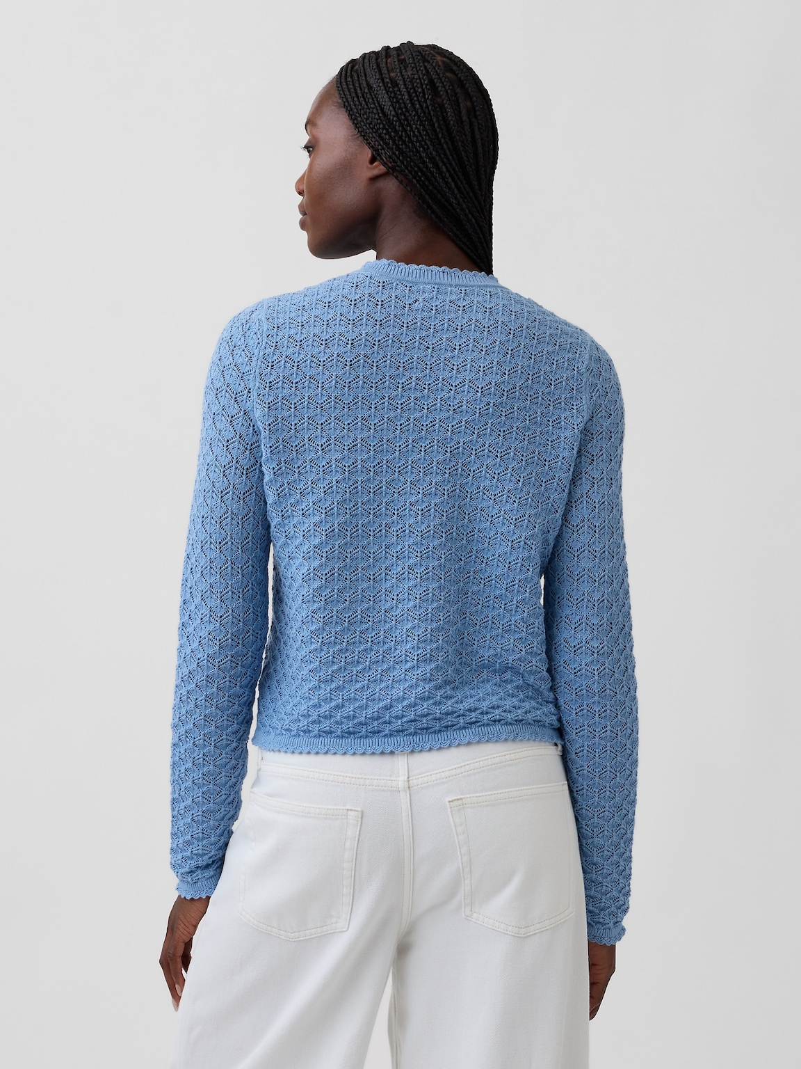 100% Cotton Pointelle Crop Sweater