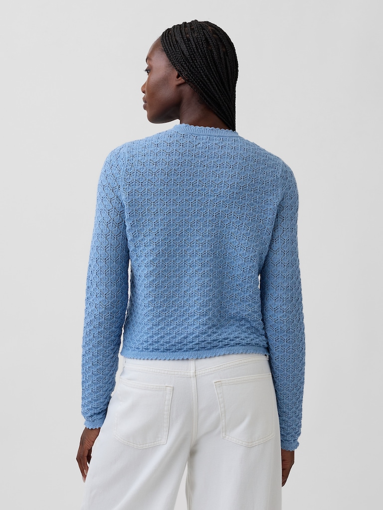 100% Cotton Pointelle Crop Sweater