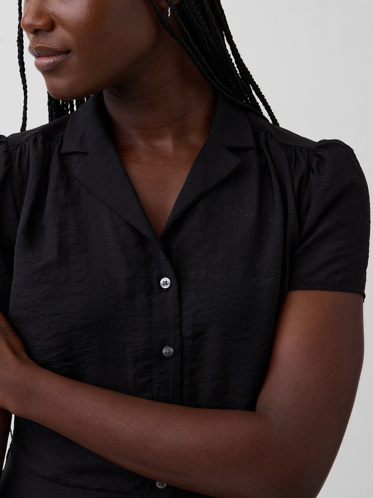 Sheer Button-Front Peplum Top