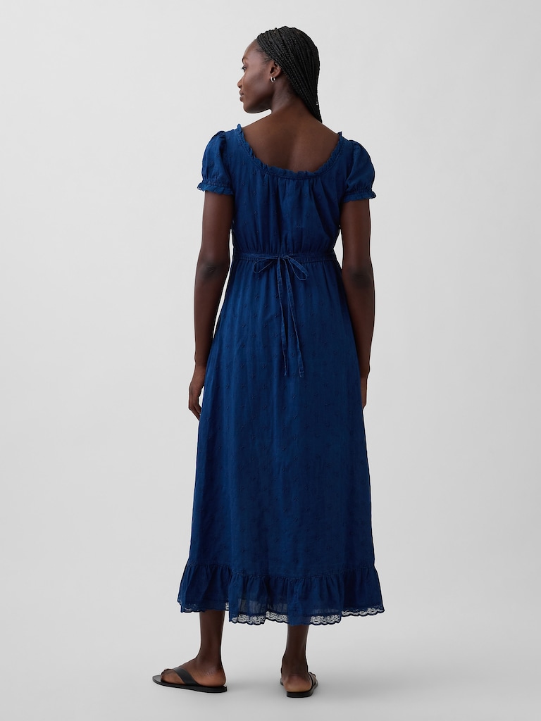 Embroidered Puff-Sleeve Maxi Dress