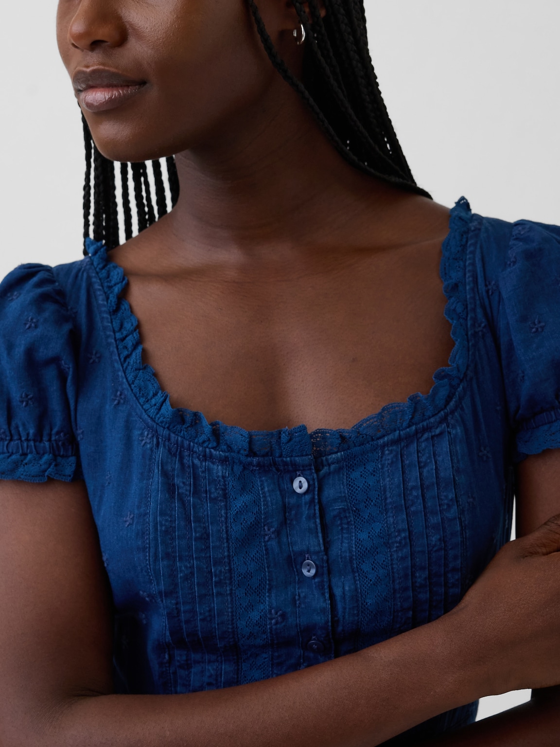 Embroidered Puff-Sleeve Maxi Dress