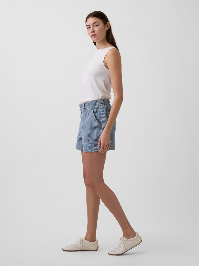 4" Mid Rise Stripe Denim Utility Shorts