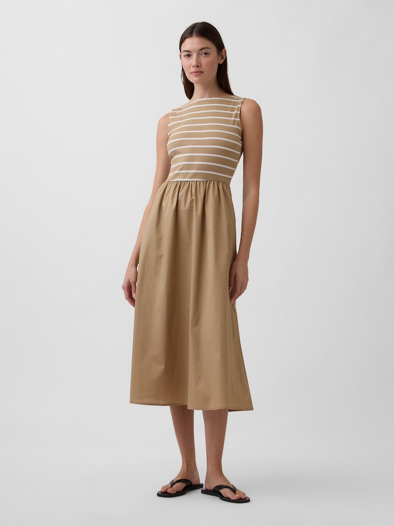 Sleeveless Boatneck Midi Dress