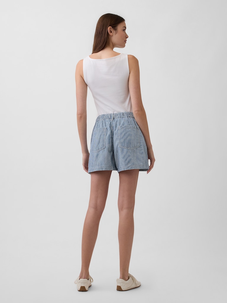 4" Mid Rise Stripe Denim Utility Shorts