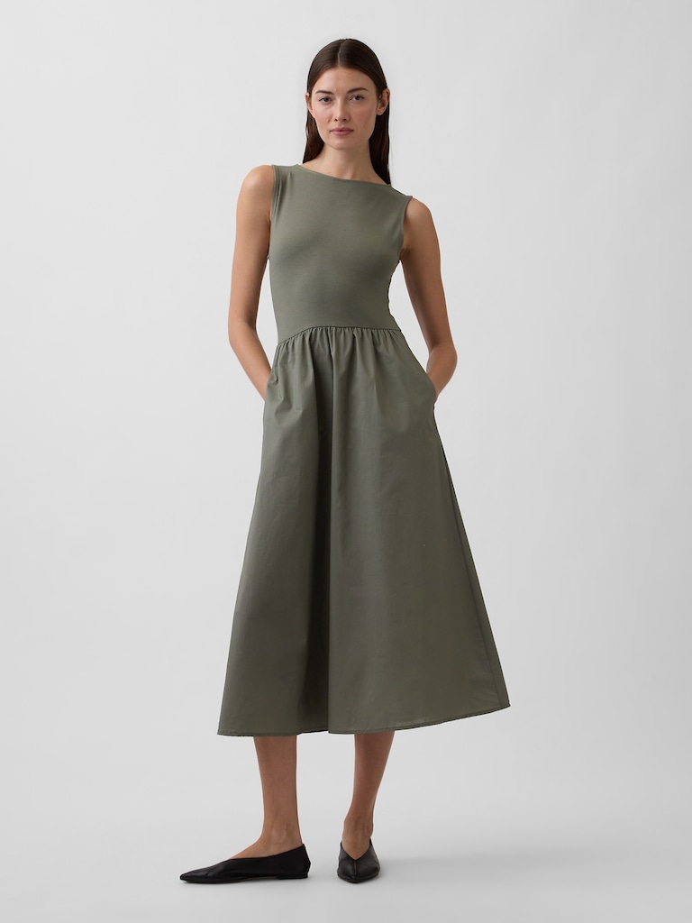Sleeveless Boatneck Midi Dress