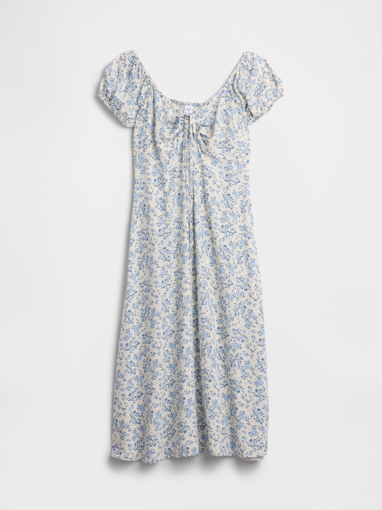 Print Puff Sleeve Midi Dress