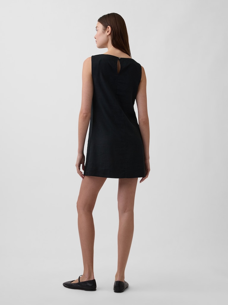Linen-Blend Apron Mini Dress