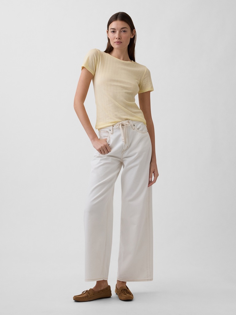 Ribbed Pointelle Crewneck T-Shirt