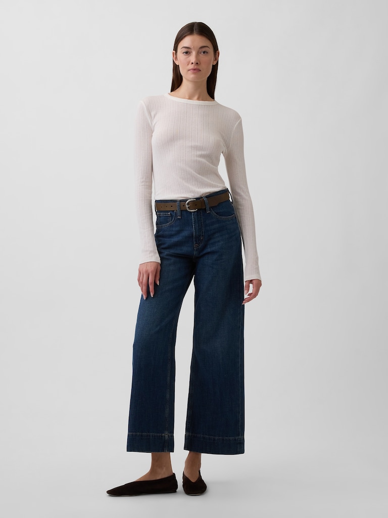 Ribbed Pointelle Crewneck T-Shirt