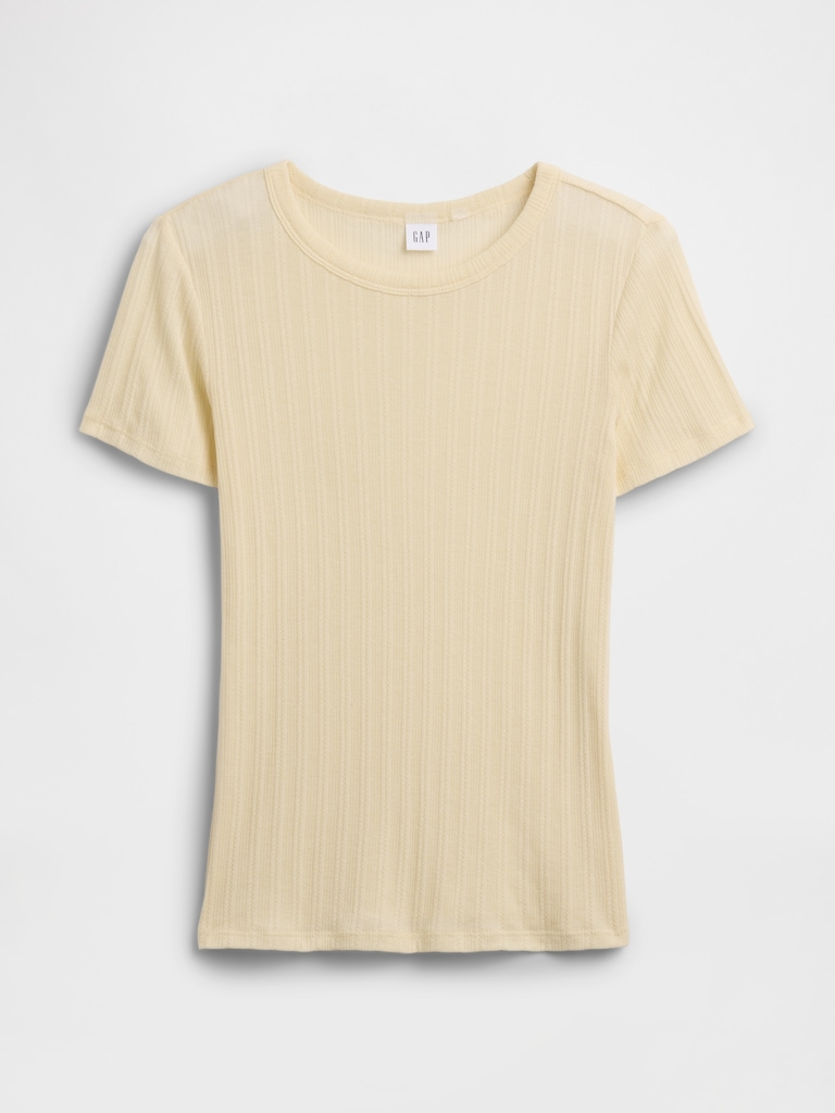 Ribbed Pointelle Crewneck T-Shirt