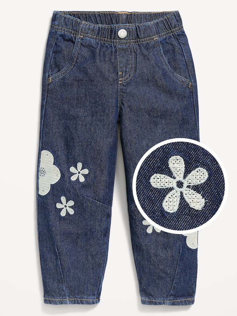 Pull-On Baggy Barrel-Leg Jeans for Toddler Girls