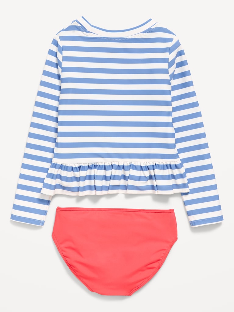 Printed Long-Sleeve Rashguard Swim Top Set for Toddler Girls