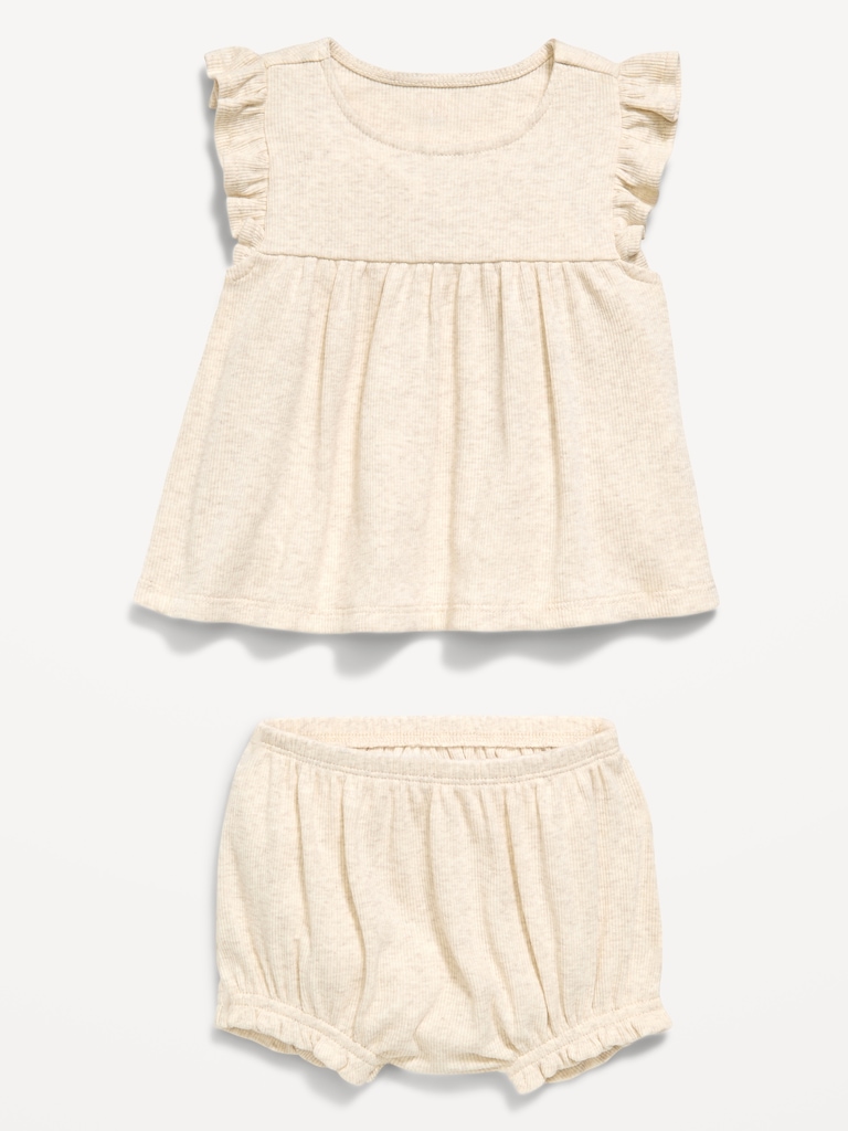 Ribbed Flutter-Sleeve Top and Shorts Set for Baby