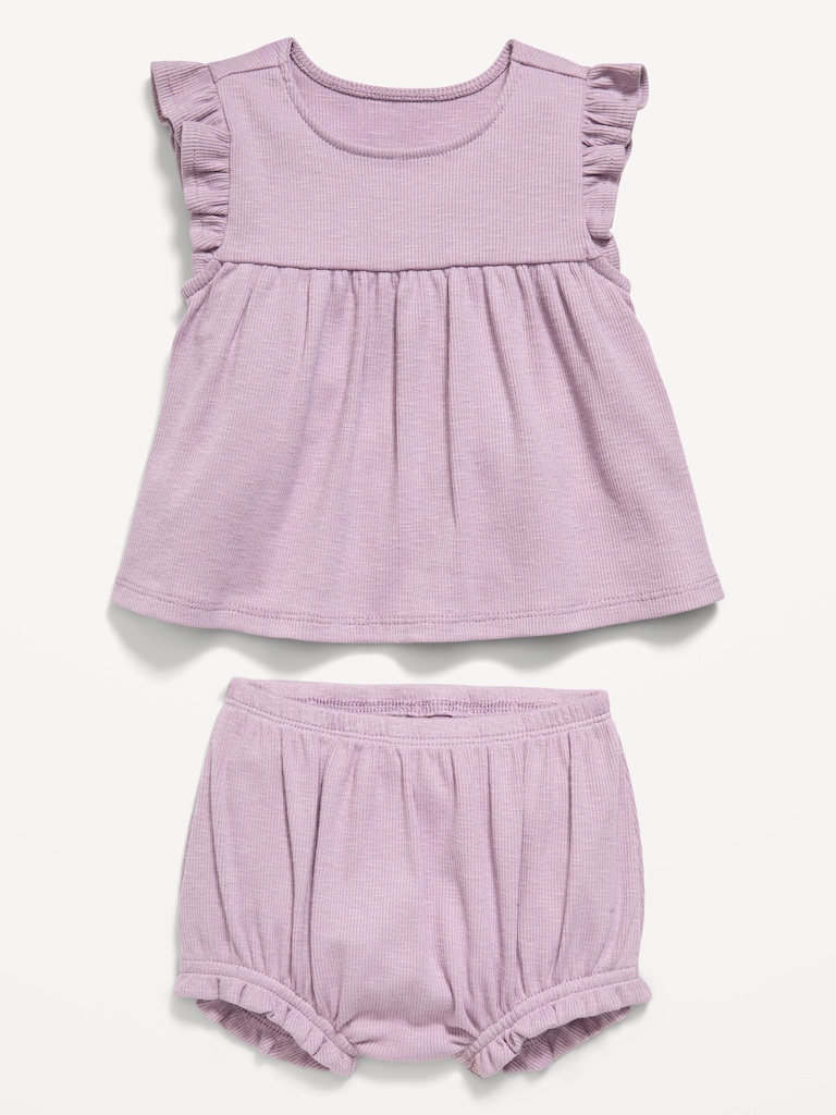 Ribbed Flutter-Sleeve Top and Shorts Set for Baby