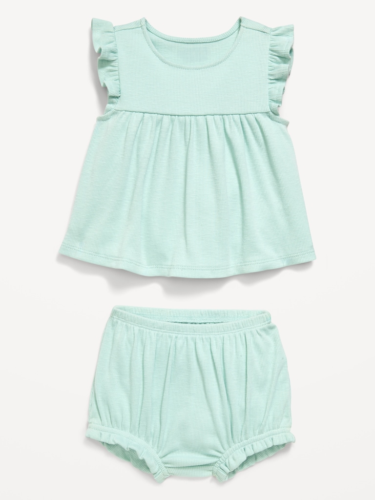 Ribbed Flutter-Sleeve Top and Shorts Set for Baby