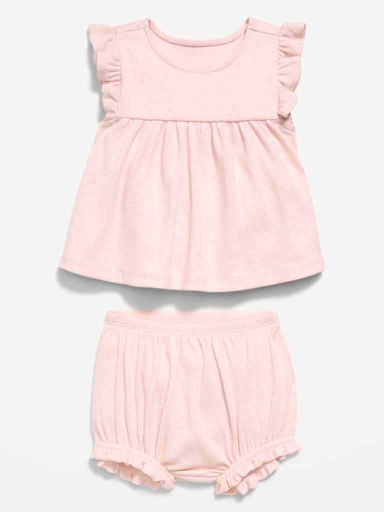 Ribbed Flutter-Sleeve Top and Shorts Set for Baby