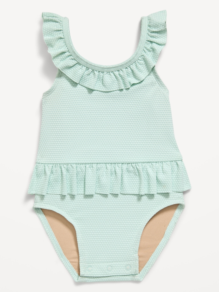 Textured Ruffle-Trim One-Piece Swimsuit for Baby