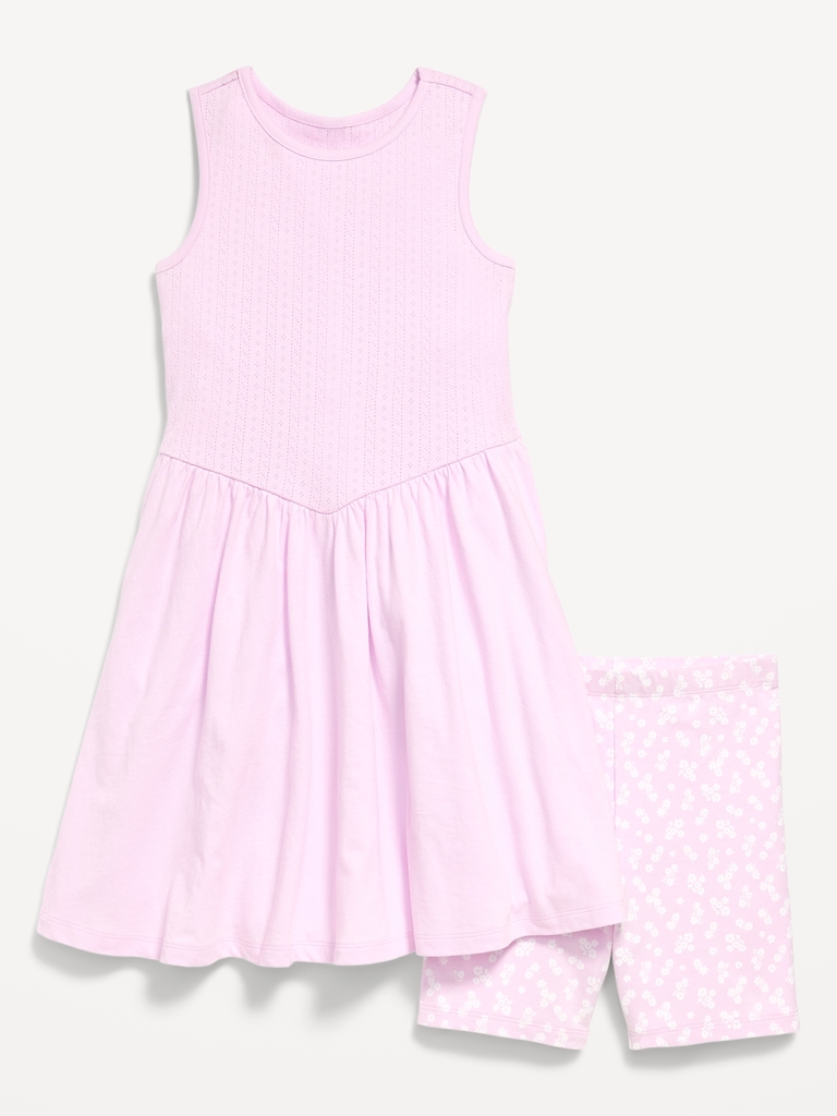 Sleeveless Fit and Flare Dress & Biker Shorts Set for Girls