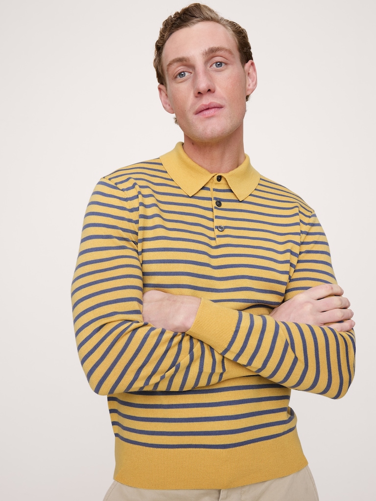 Merino Stripe Long-Sleeve Sweater Polo