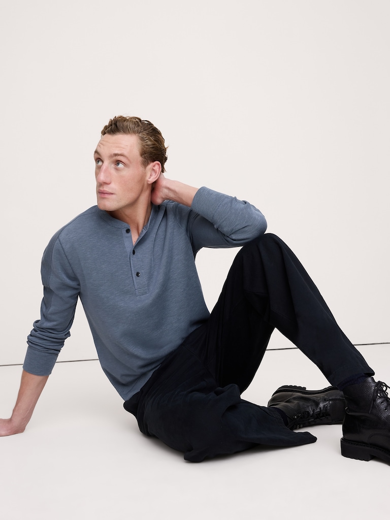 Slub Double-Knit Henley T-Shirt