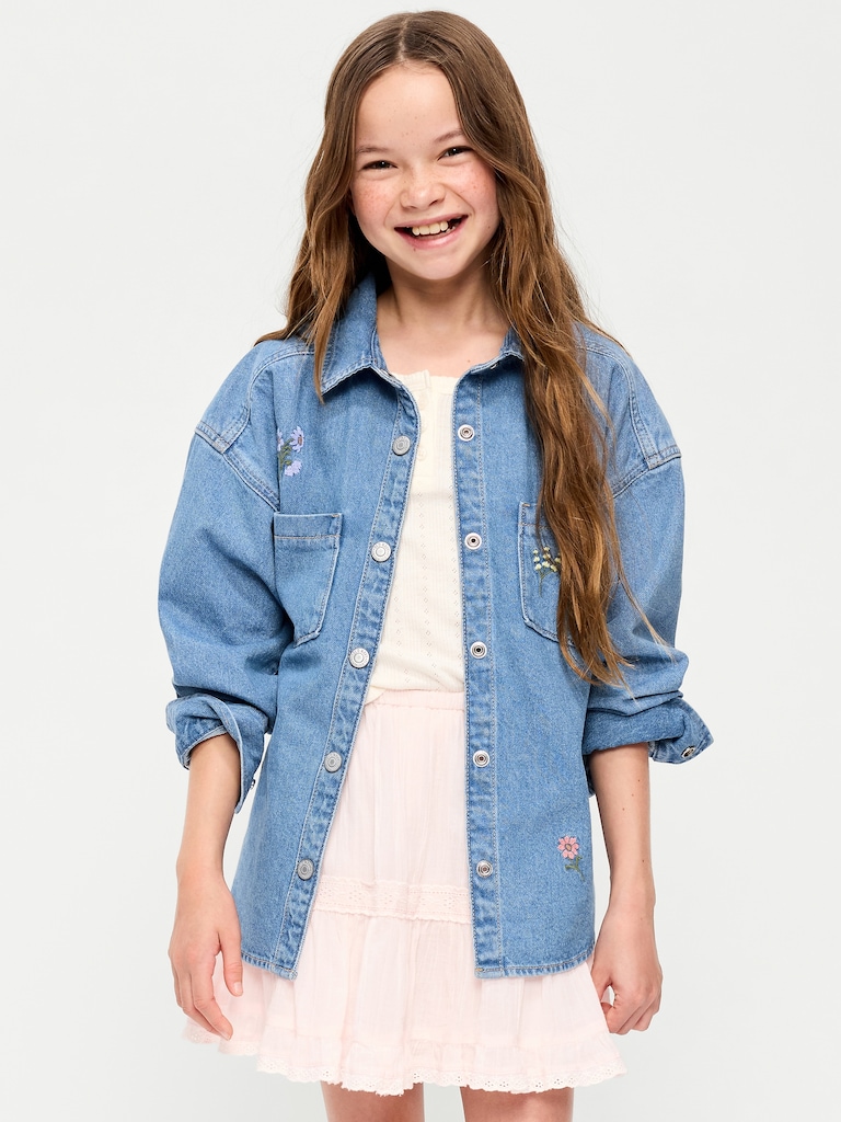 Oversized Embroidered Jean Shirt for Girls