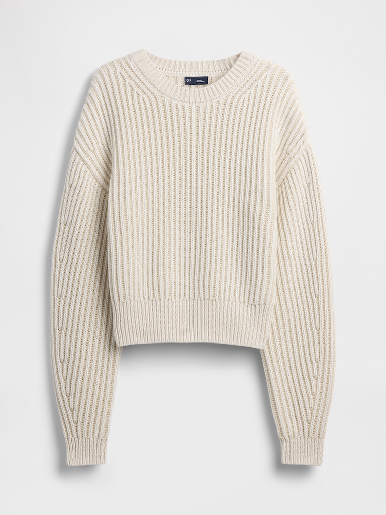 100% Cotton Barrel-Sleeve Crop Sweater