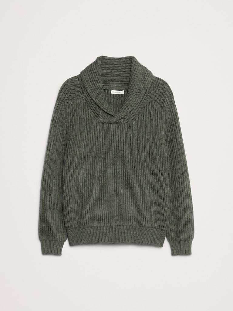 Ribbed Shawl-Collar Sweater