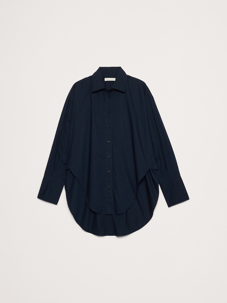 Cotton Poplin Curve-Hem Shirt