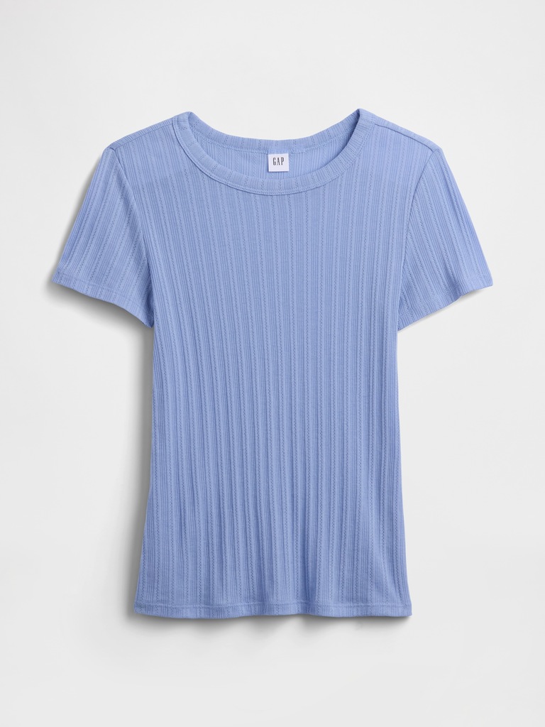 Ribbed Pointelle Crewneck T-Shirt