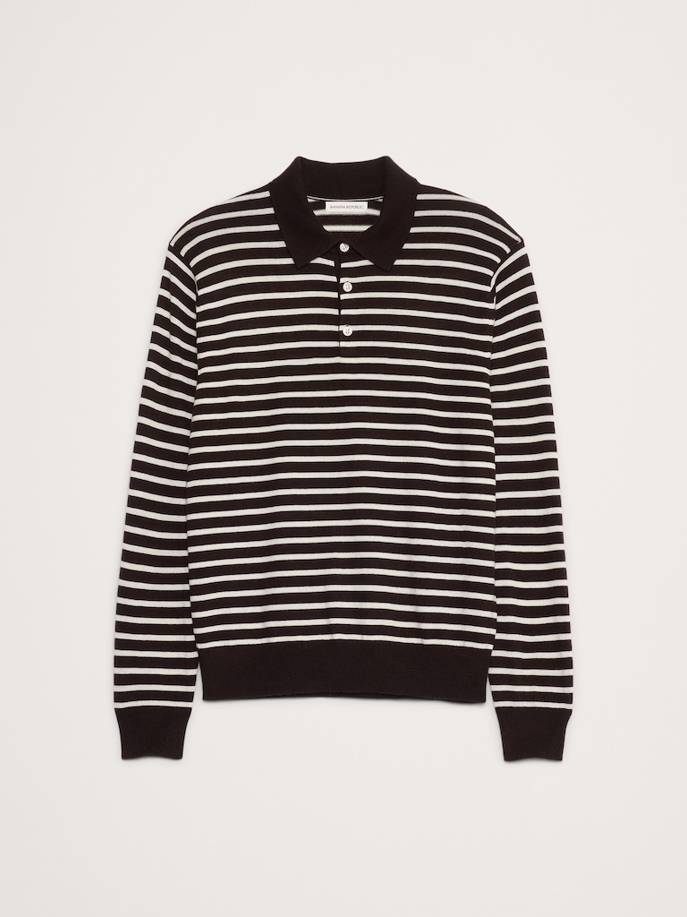 Merino Stripe Long-Sleeve Sweater Polo