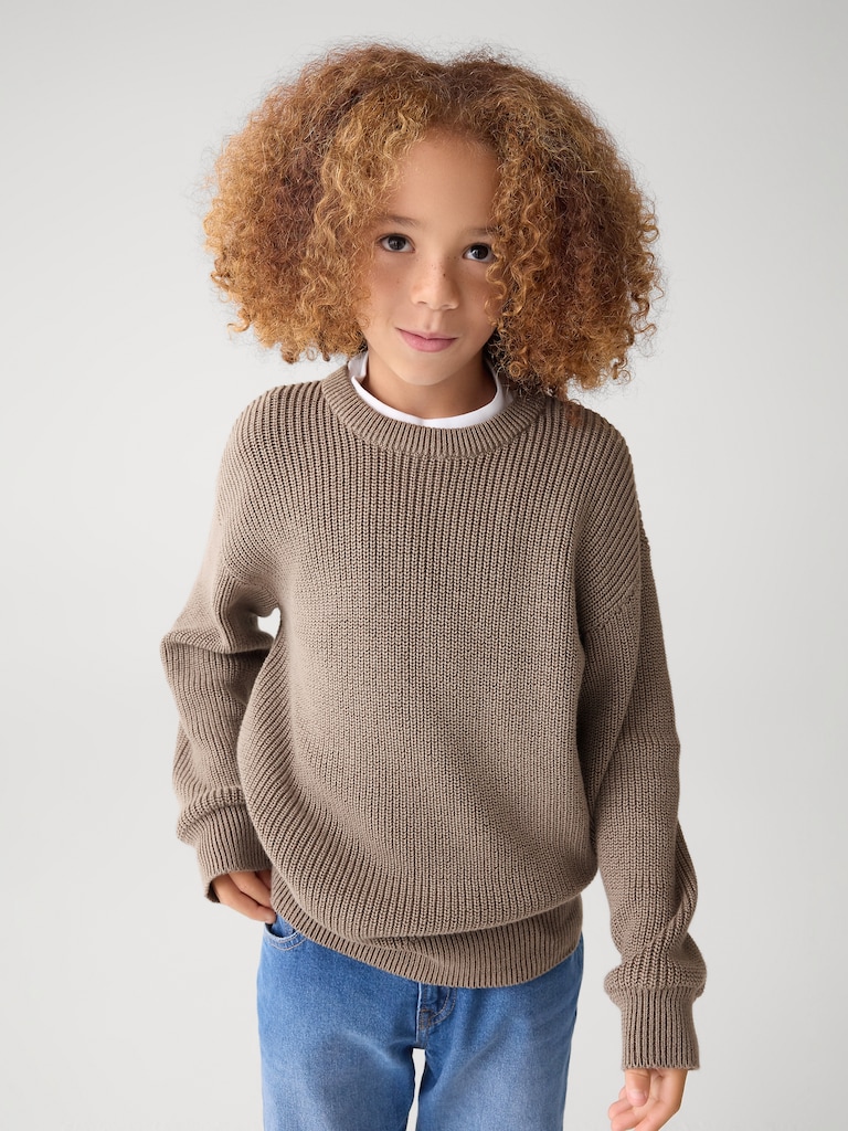 Kids Relaxed Shaker-Stitch Crewneck Sweater