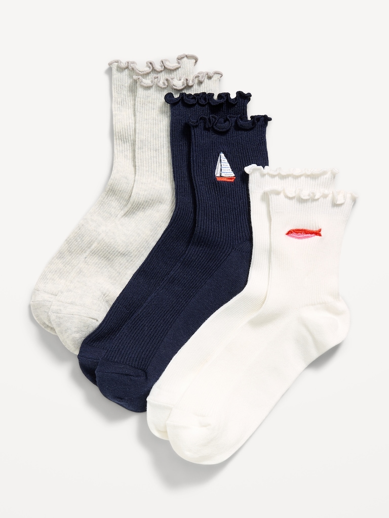 Ruffled Crew Sock 3-Pack for Women