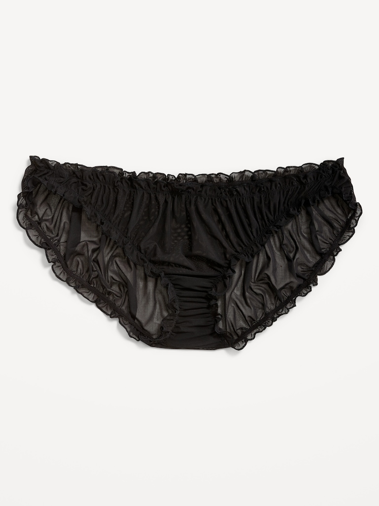 Ruffle-Edge Mesh Hipster Underwear