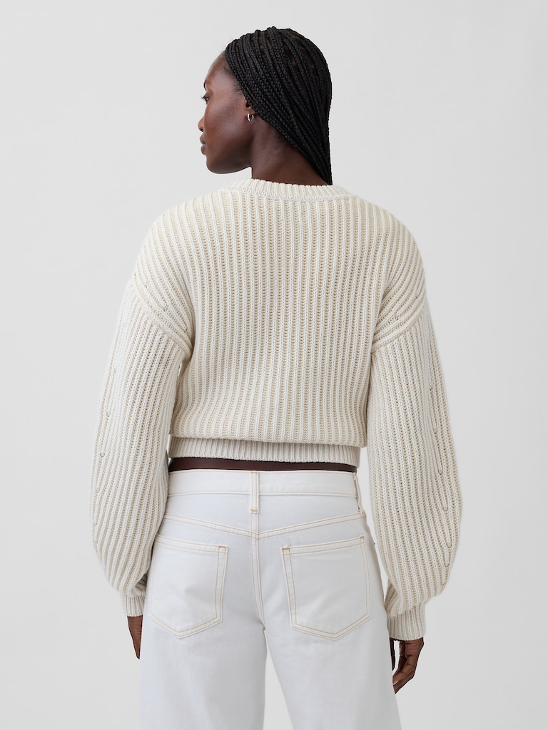 100% Cotton Barrel-Sleeve Crop Sweater