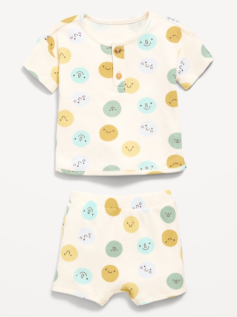 Printed Waffle-Knit Henley Shirt and Shorts Set for Baby