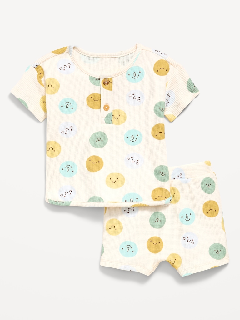 Printed Waffle-Knit Henley Shirt and Shorts Set for Baby