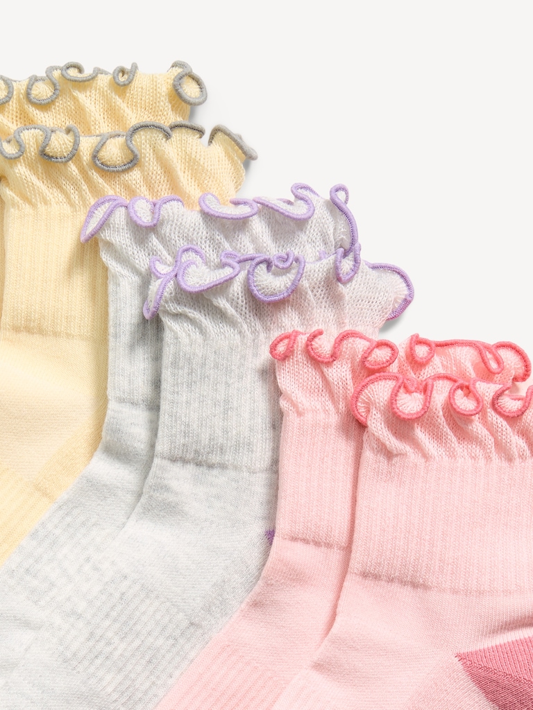 Ruffled Athletic Socks 3-Pack for Girls
