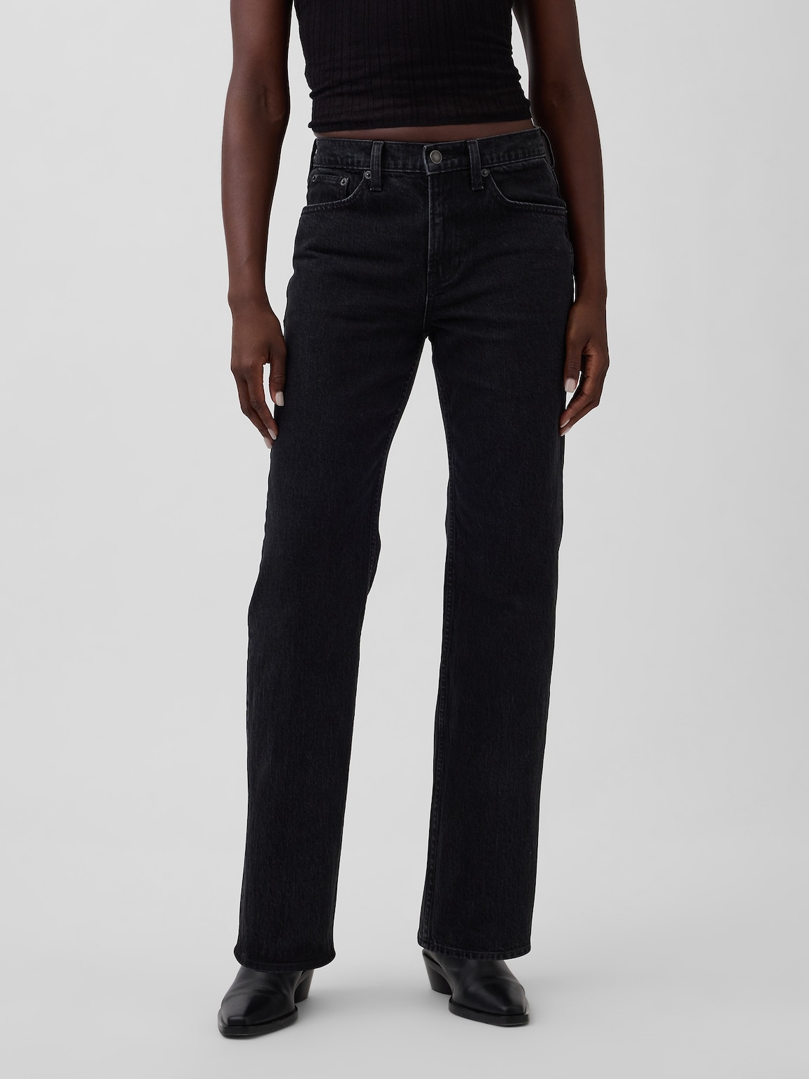 Mid Rise Straight Jeans