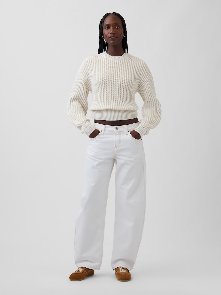 100% Cotton Barrel-Sleeve Crop Sweater