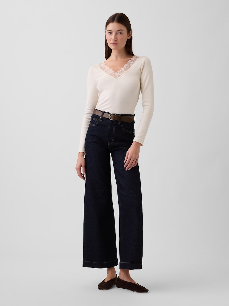 Ribbed Lace-Trim Top