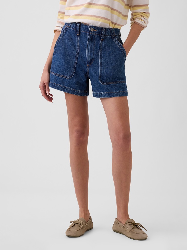 4" High Rise SuperSoft Denim Utility Shorts