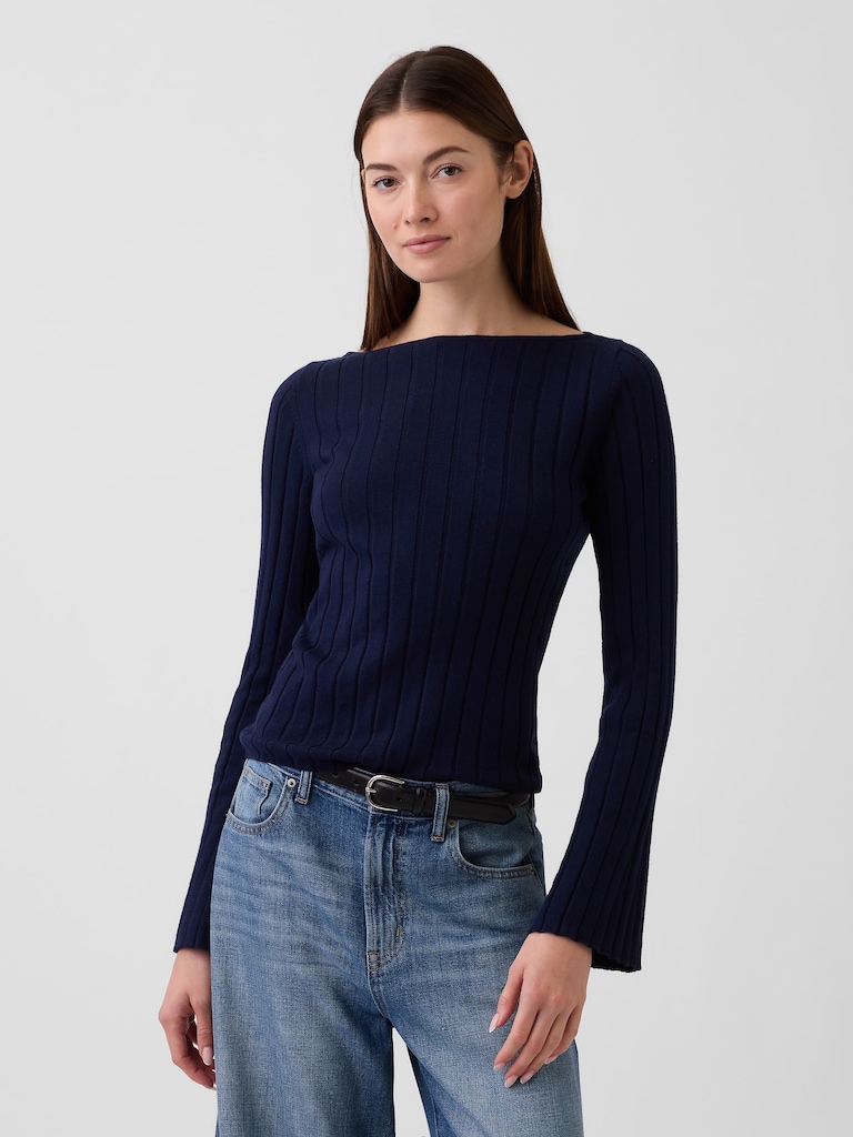 Wide-Rib Boatneck Sweater