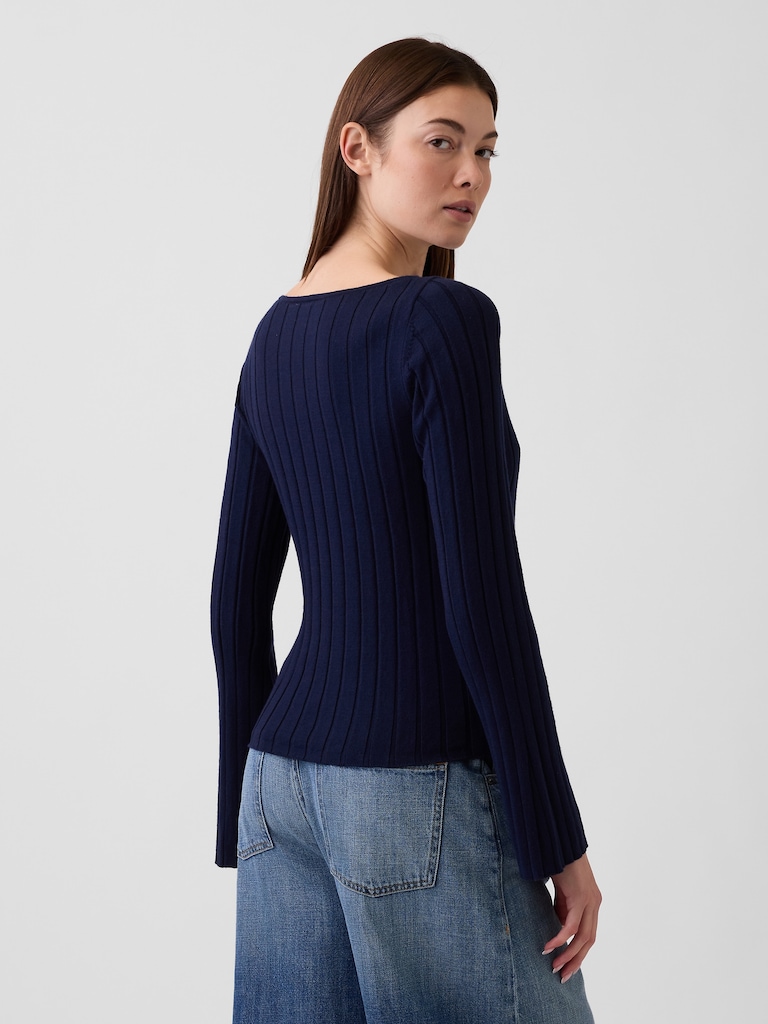 Wide-Rib Boatneck Sweater