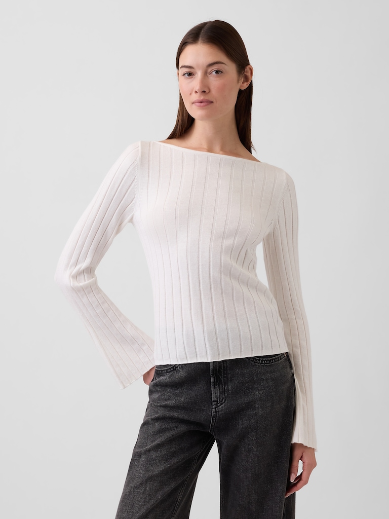 Wide-Rib Boatneck Sweater
