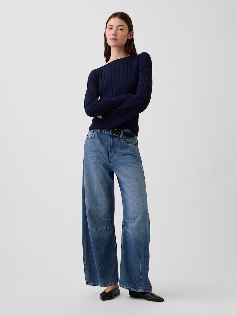 Wide-Rib Boatneck Sweater