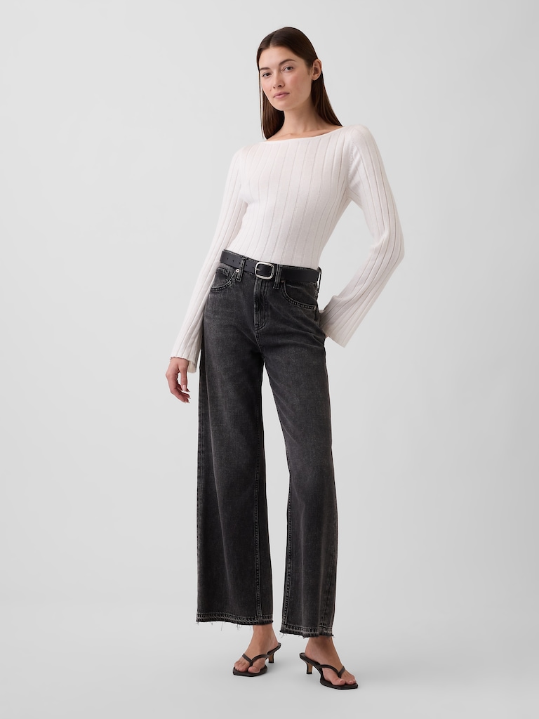 Wide-Rib Boatneck Sweater